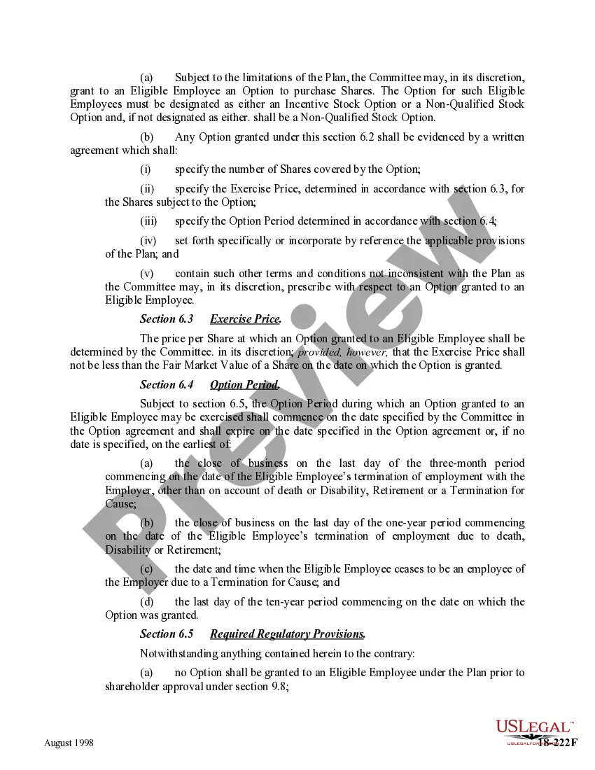 Preview Stock Option Plan For Federal Savings Association