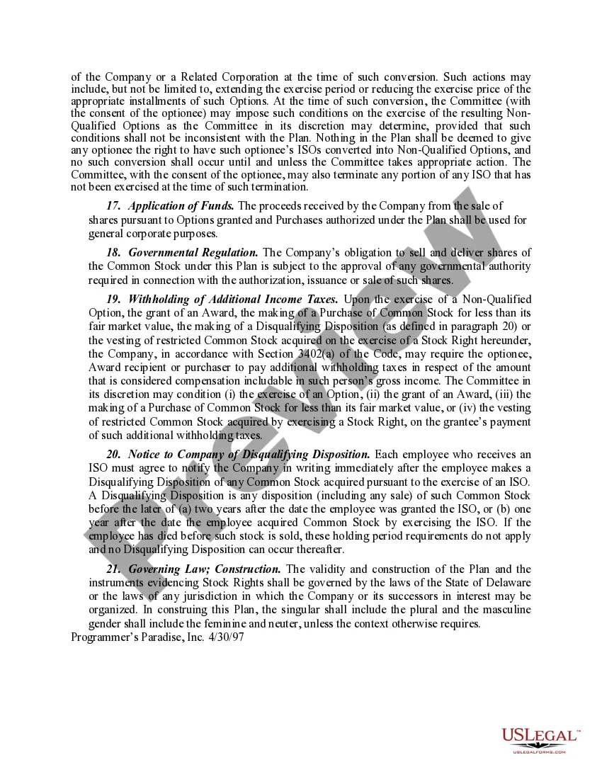 Get Stock Plan of Programmer's Paradise, Inc. Preview Stock Plan of Programmer's Paradise, Inc.