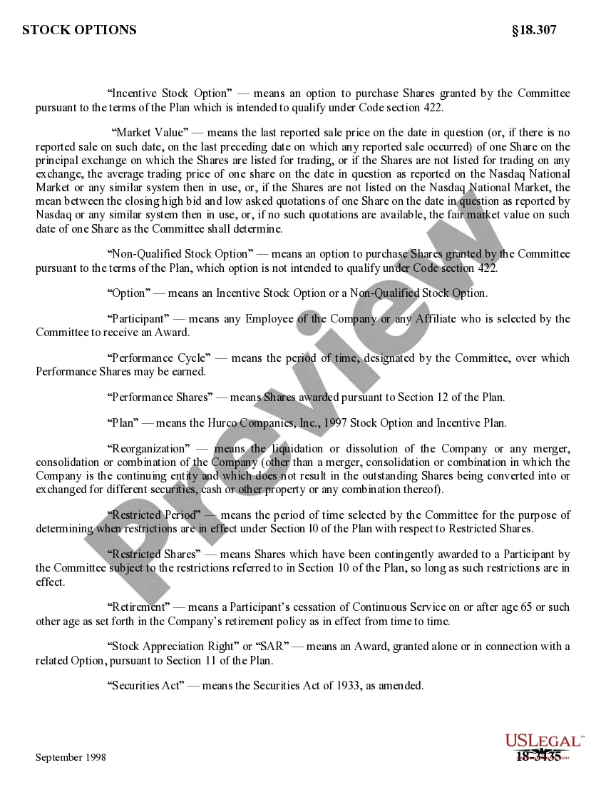 Preview Stock Option and Incentive Plan of Hurco Companies, Inc.