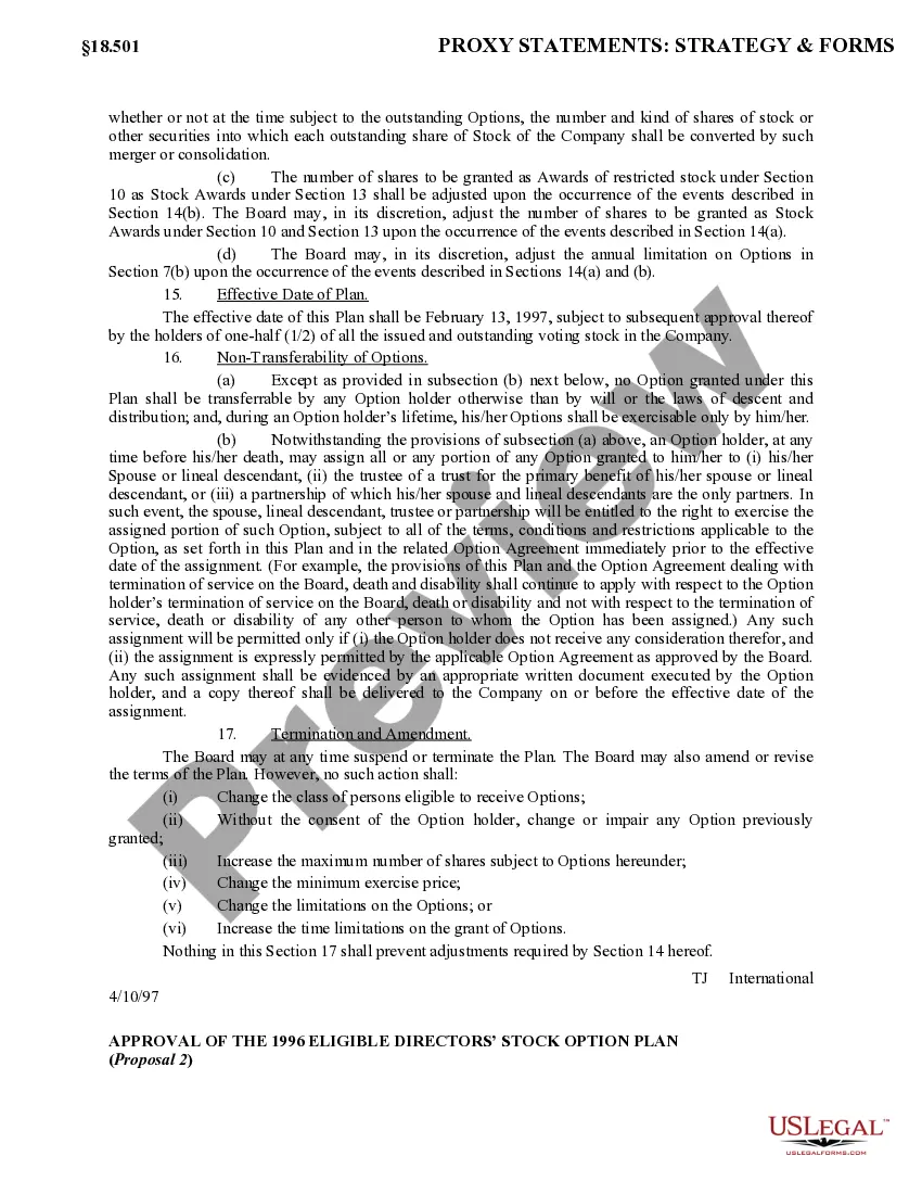 Preview Nonemployee Directors Stock Plan of TJ International, Inc.