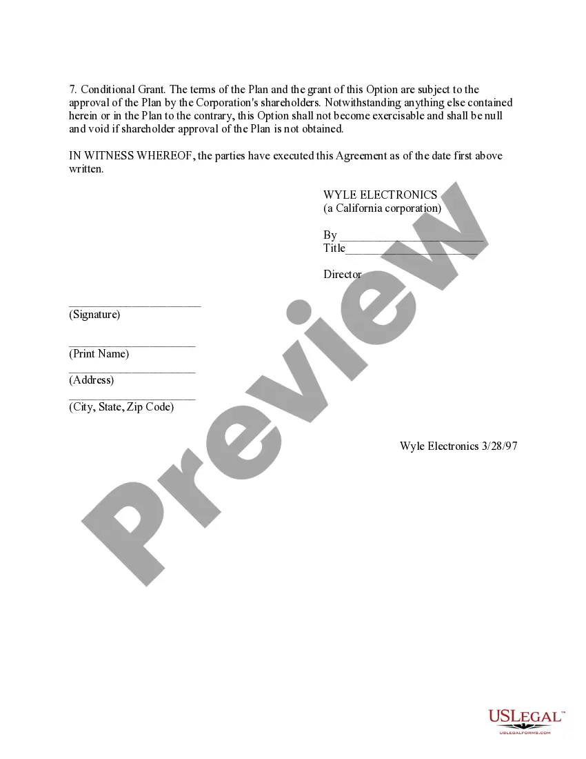 Get Eligible Director Nonqualified Stock Option Agreement of Wyle Electronics Preview Eligible Director Nonqualified Stock Option Agreement of Wyle Electronics