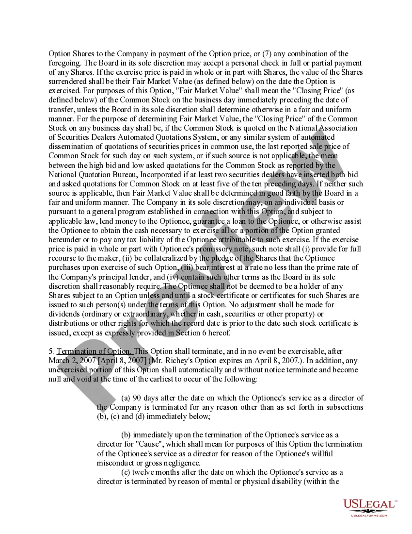 Preview Stock Option Agreement of Full House Resorts, Inc.