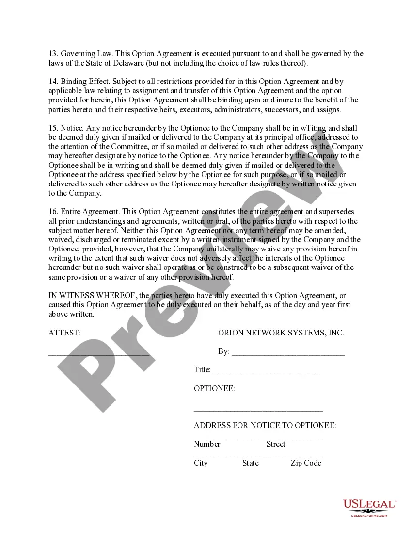 Get Nonqualified Stock Option Agreement of Orion Network Systems, Inc. Preview Nonqualified Stock Option Agreement of Orion Network Systems, Inc.