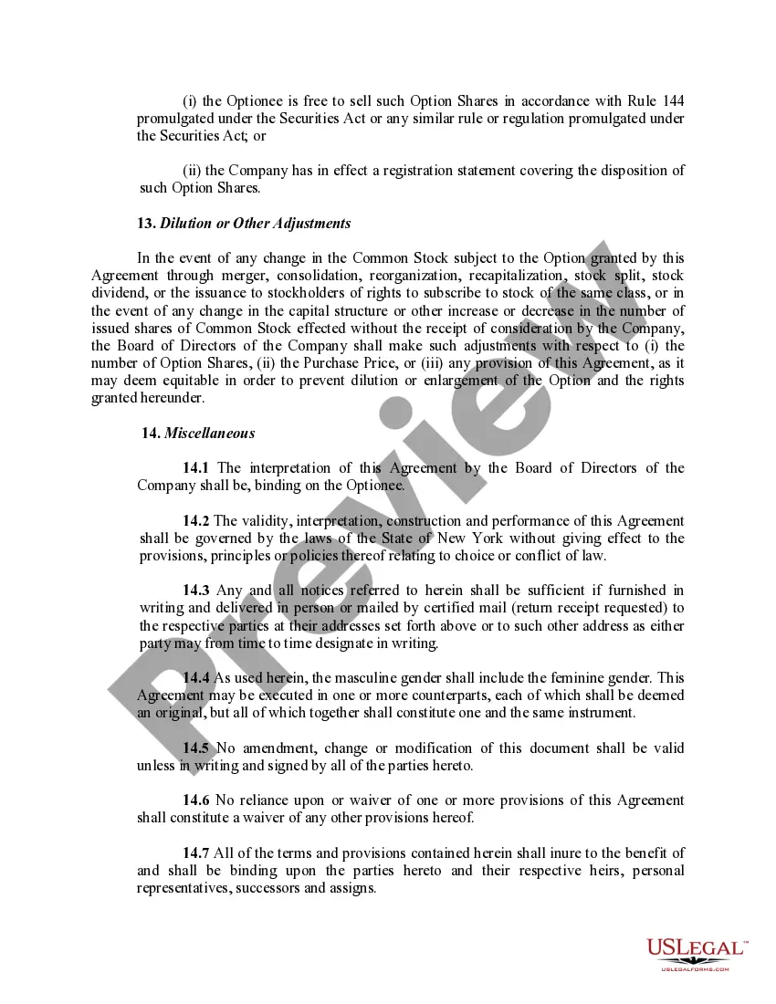 Preview Stock Option Agreement between Shorewood Packaging Corp. and Jefferson Capital Group, Ltd