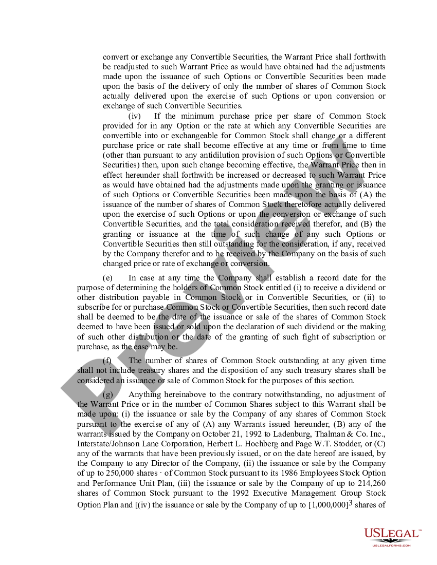 Common Stock Purchase Warrant