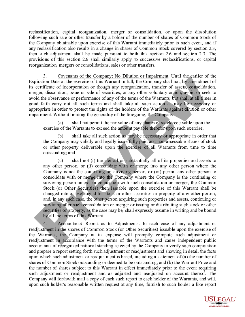 Common stock purchase warrant stock warrant us legal forms