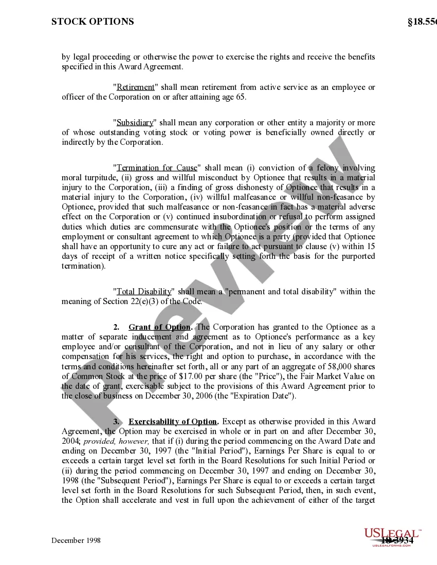 Get Performance Stock Option Award Agreement of Special Devices, Inc. Preview Performance Stock Option Award Agreement of Special Devices, Inc.