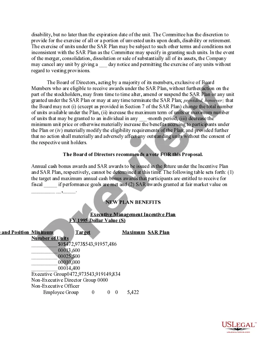 Get Proposal to approve material terms of stock appreciation right plan Preview Proposal to approve material terms of stock appreciation right plan