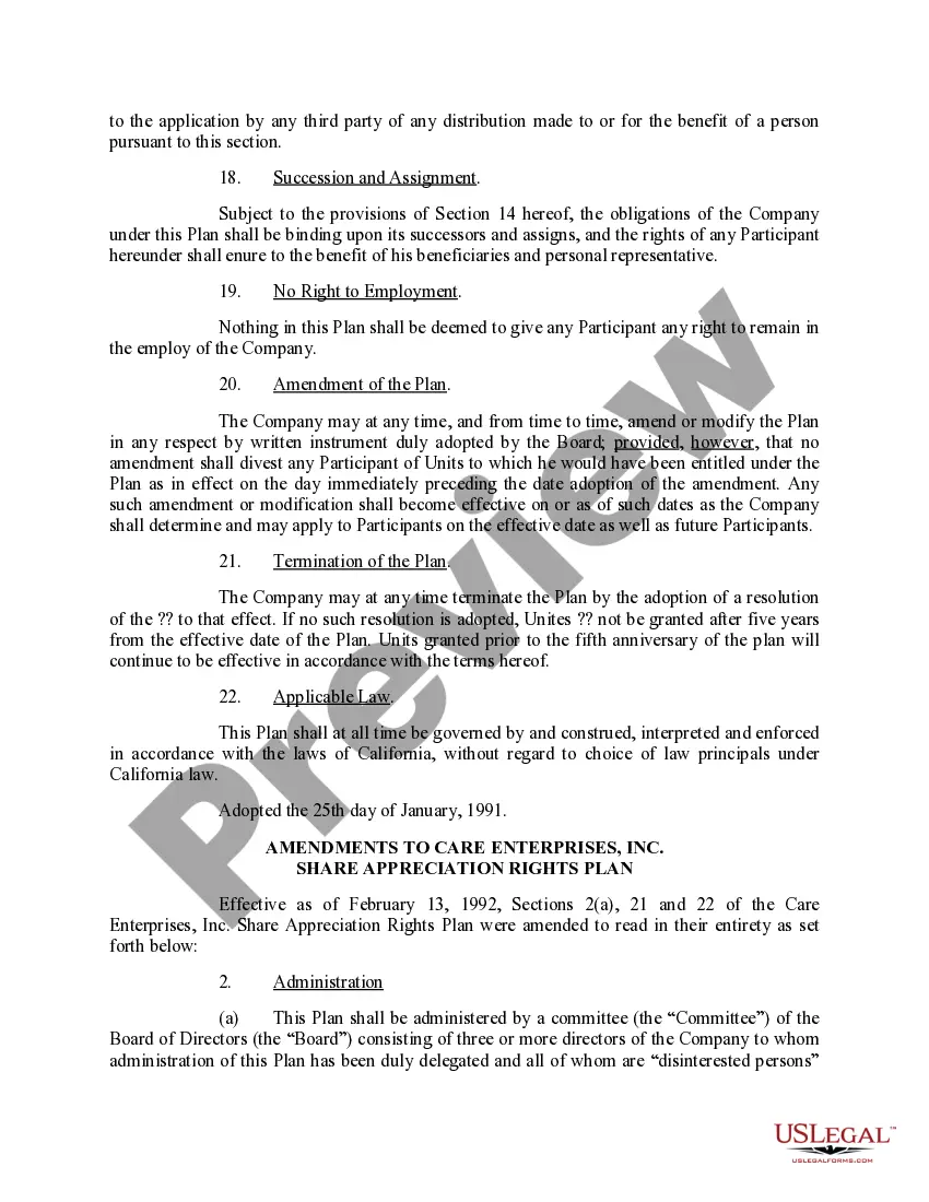 Get Share Appreciation Rights Plan with amendment Preview Share Appreciation Rights Plan with amendment
