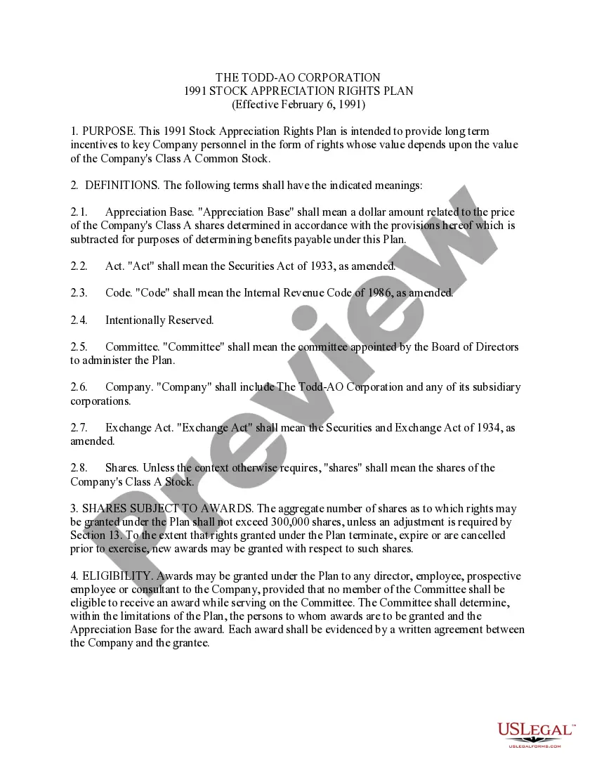 Get Stock Appreciation Rights Plan of The Todd-AO Corporation Preview Stock Appreciation Rights Plan of The Todd-AO Corporation