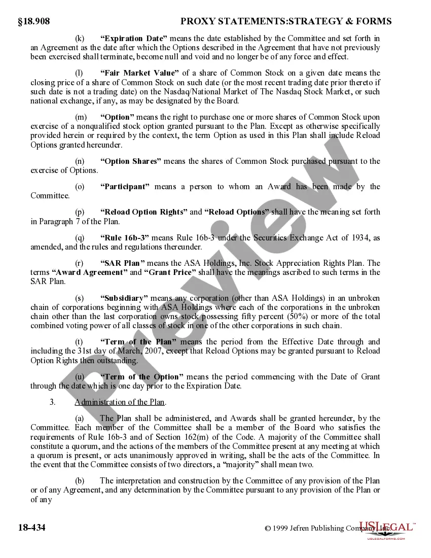 Preview Nonqualified Stock Option Plan of ASA Holdings, Inc.