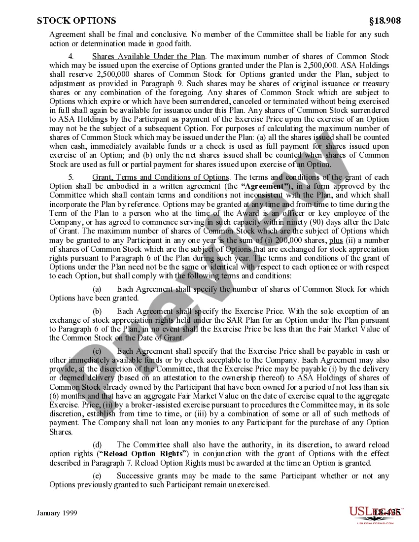 Preview Nonqualified Stock Option Plan of ASA Holdings, Inc.