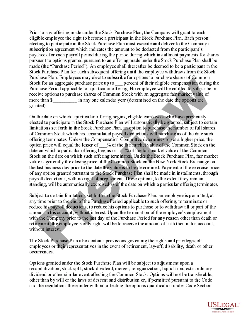 Preview Approval of Company Employee Stock Purchase Plan