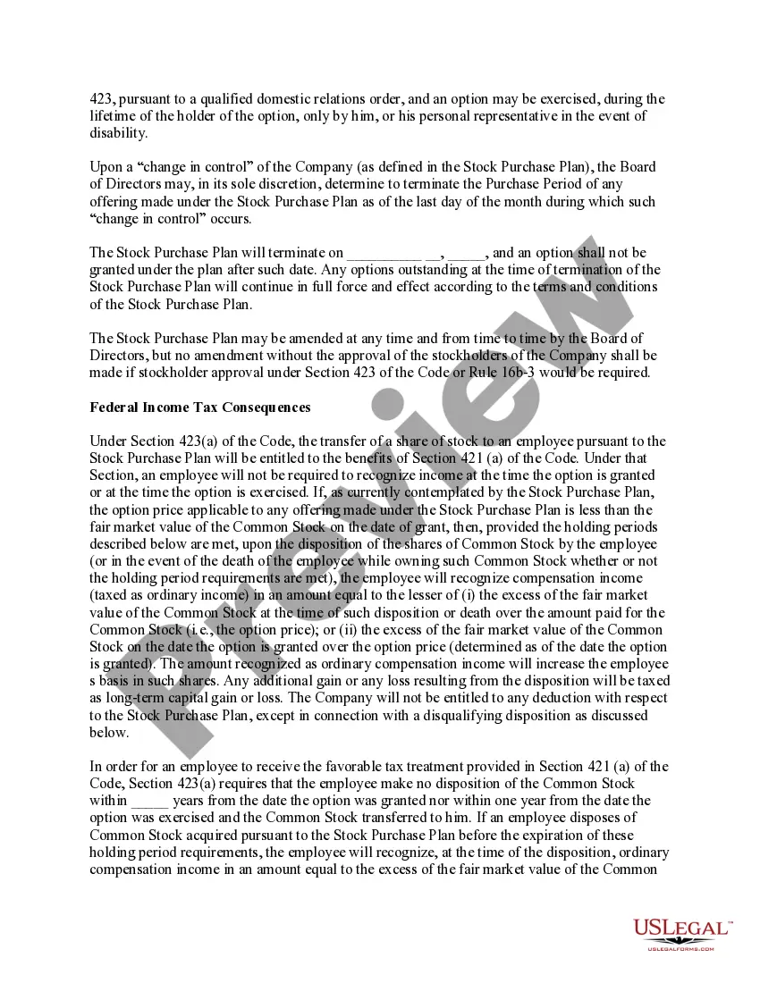 Preview Approval of Company Employee Stock Purchase Plan