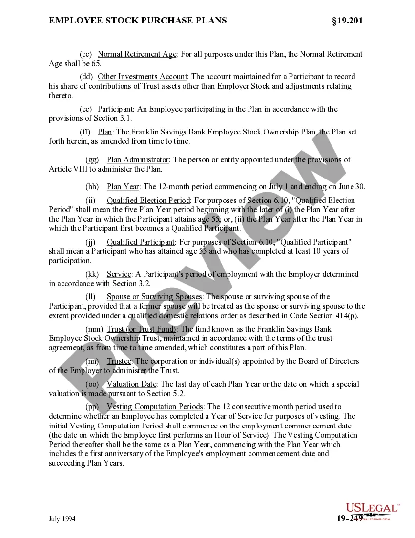 Preview Employee Stock Ownership Plan of Franklin Savings Bank - Detailed