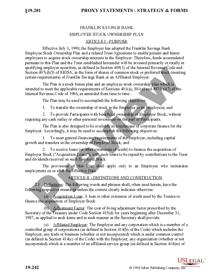 Preview Employee Stock Ownership Plan of Franklin Savings Bank - Detailed