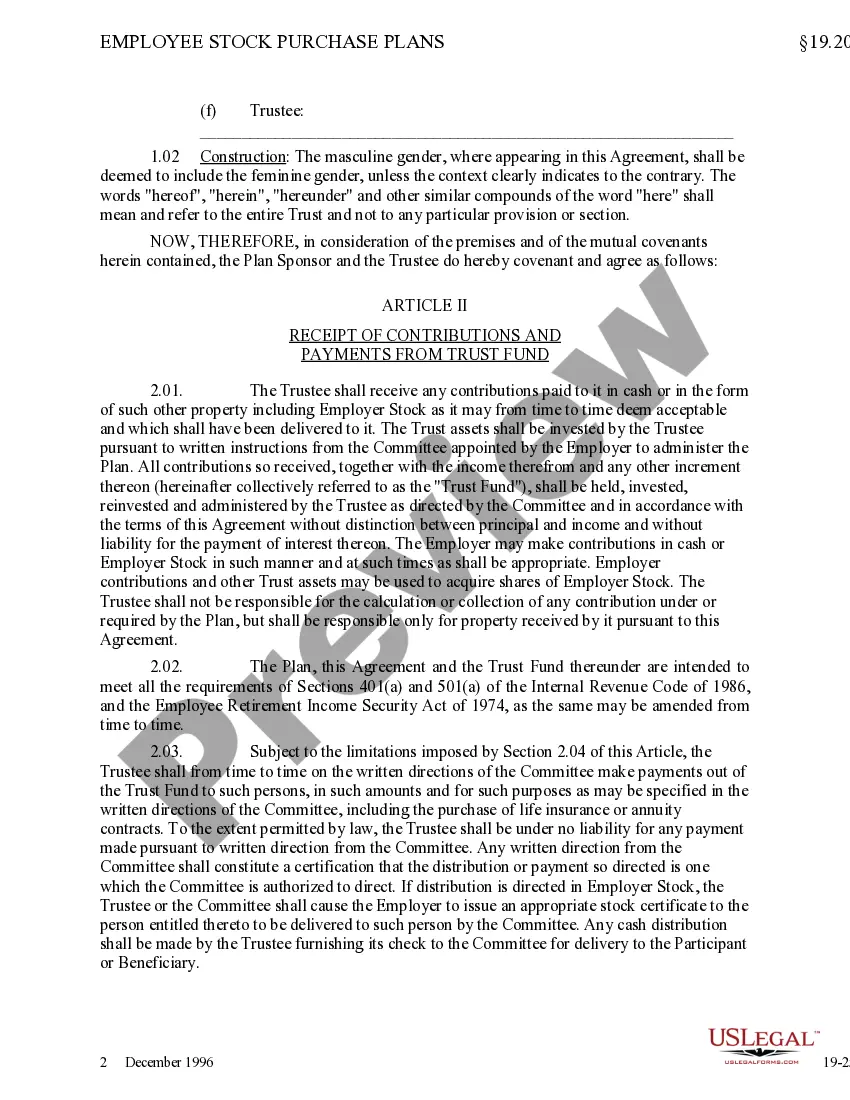 Preview Employee Stock Ownership Trust Agreement