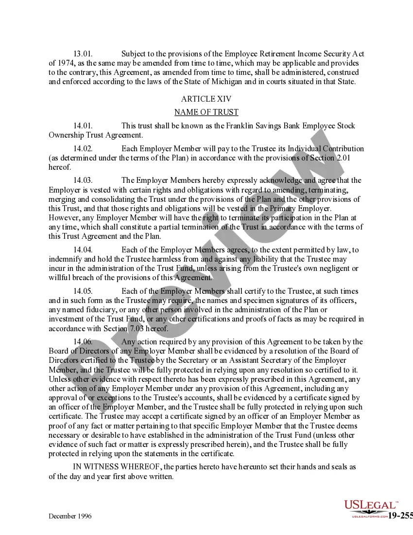 Preview Employee Stock Ownership Trust Agreement