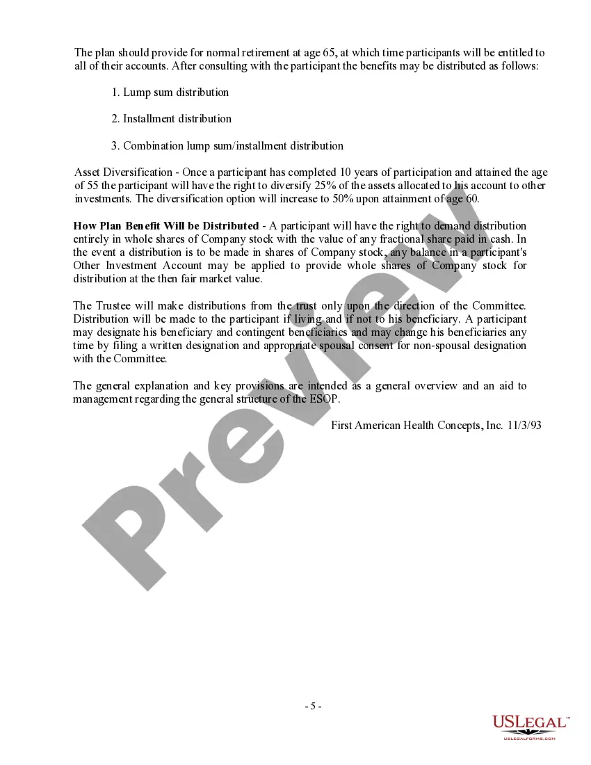 Preview Employee Stock Ownership Plan of First American Health Concepts, Inc.