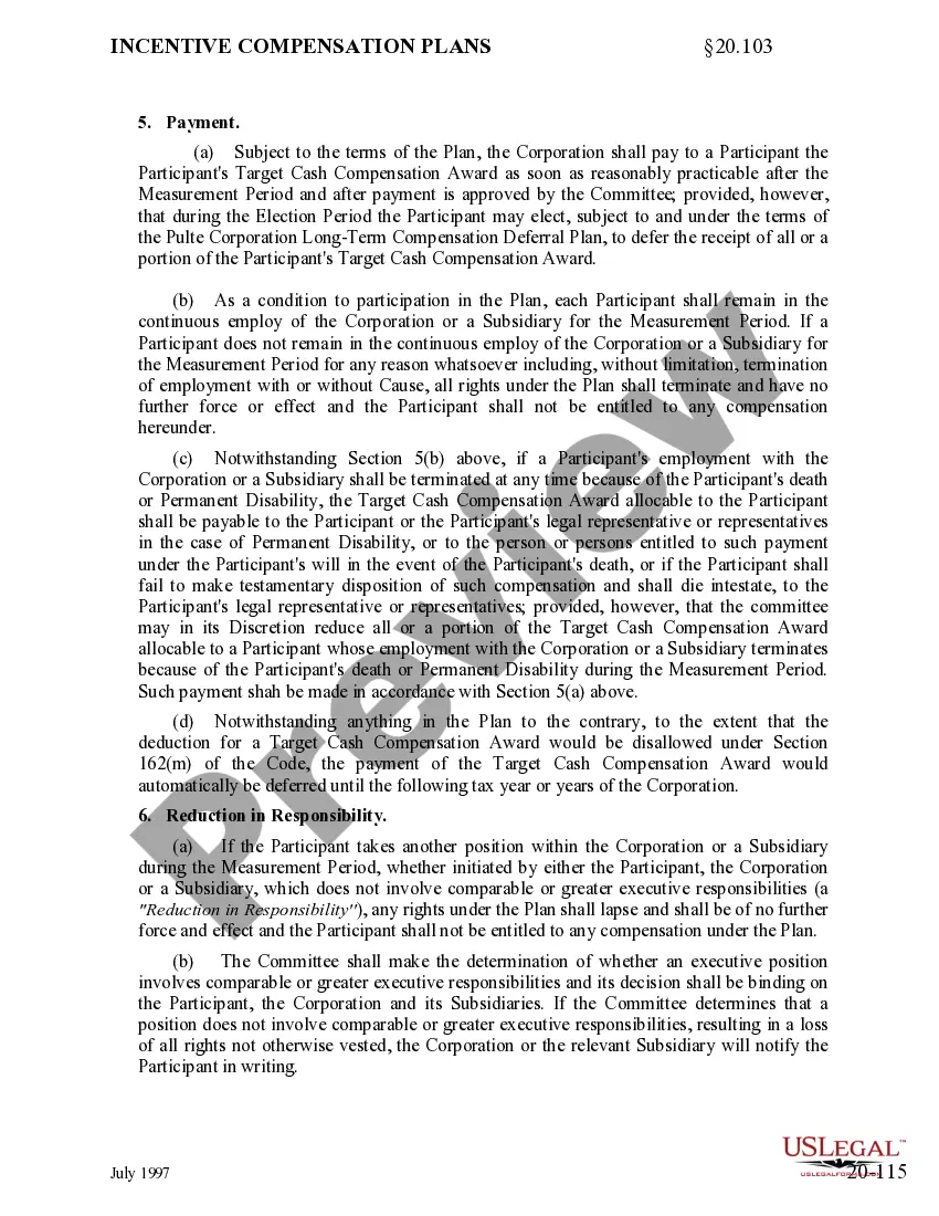 Preview Long Term Compensation Plan of Pulte Corp.