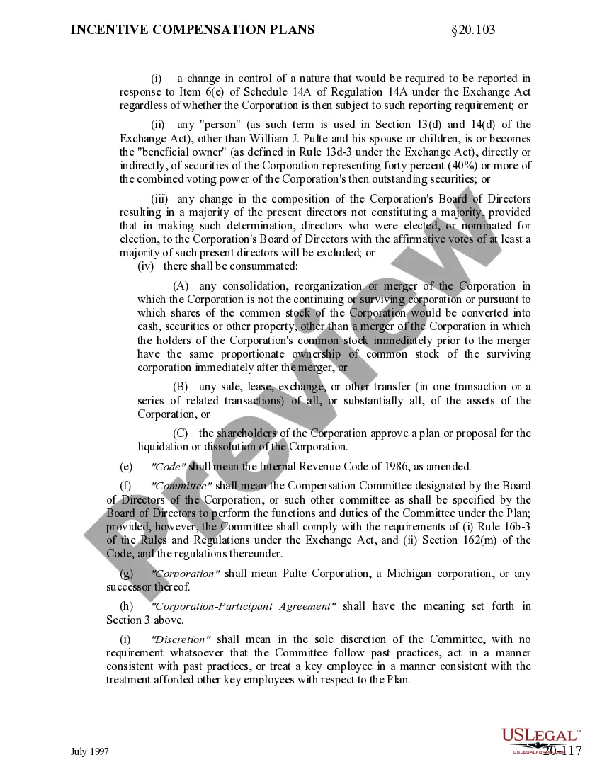 Preview Long Term Compensation Plan of Pulte Corp.