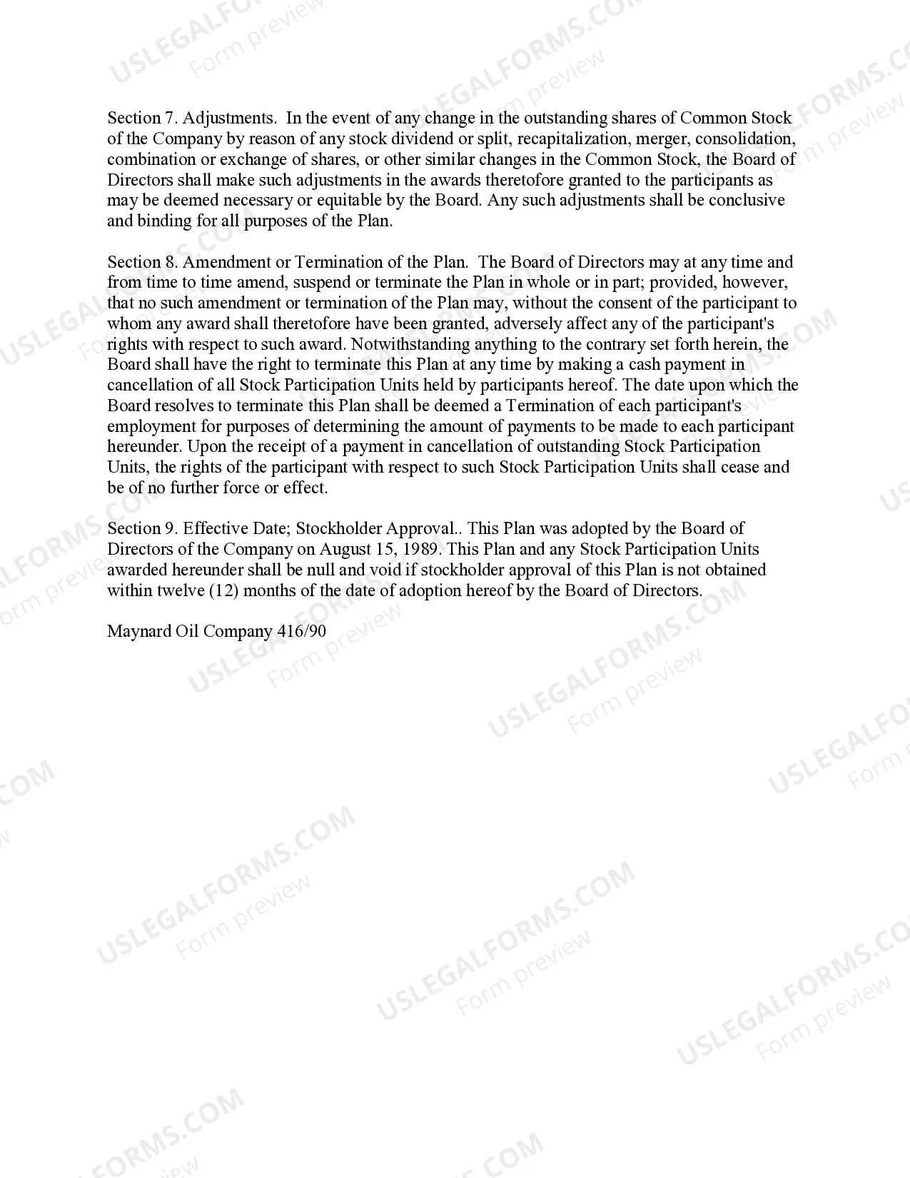 Preview Stock Participation Plan of Maynard Oil Co.