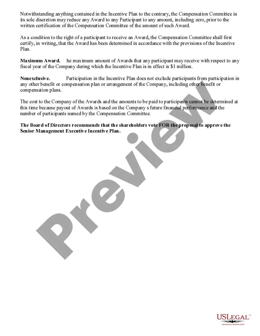 Get Approval of senior management executive incentive plan Preview Approval of senior management executive incentive plan