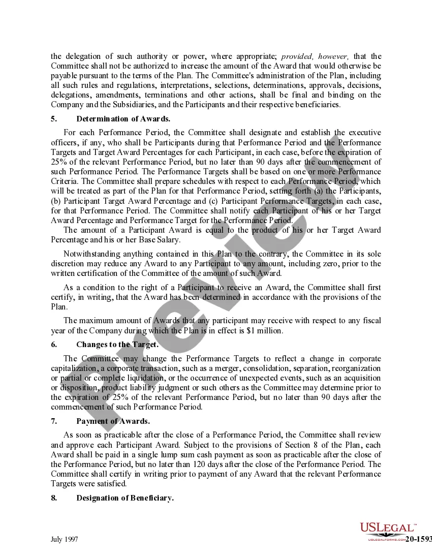 Preview Senior Management Executive Incentive Plan of the Dexter Corp.