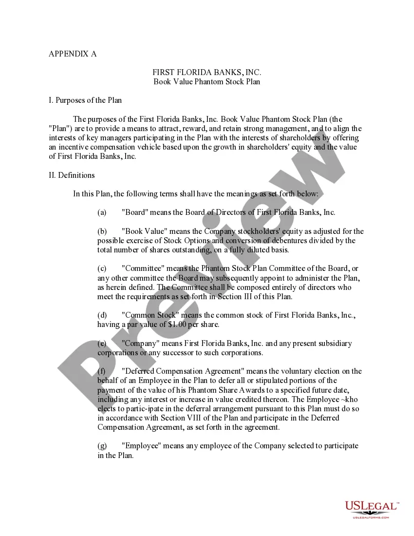Get Proposed book value phantom stock plan with appendices for First Florida Bank, Inc. Preview Proposed book value phantom stock plan with appendices for First Florida Bank, Inc.