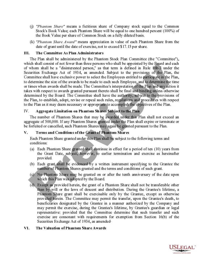 Preview Book Value Phantom Stock Plan of First Florida Banks, Inc.