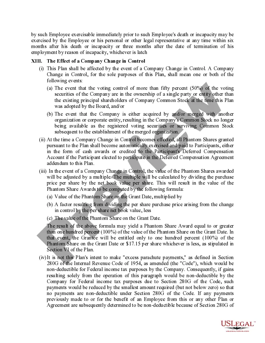 Preview Book Value Phantom Stock Plan of First Florida Banks, Inc.