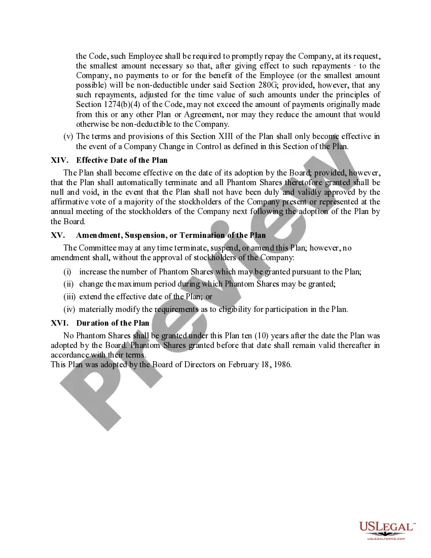 Preview Book Value Phantom Stock Plan of First Florida Banks, Inc.