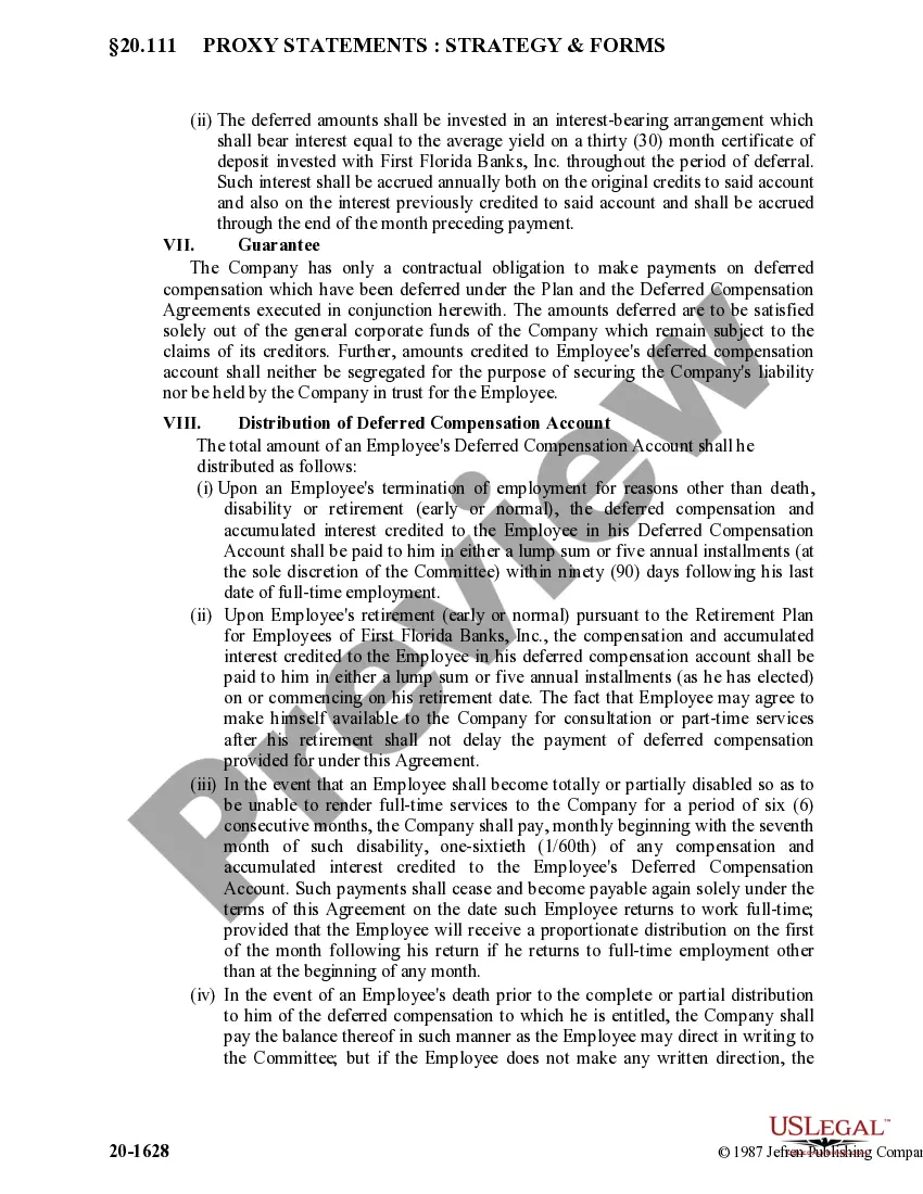 Get Deferred Compensation Agreement by First Florida Bank, Inc. for Key Employees Preview Deferred Compensation Agreement by First Florida Bank, Inc. for Key Employees