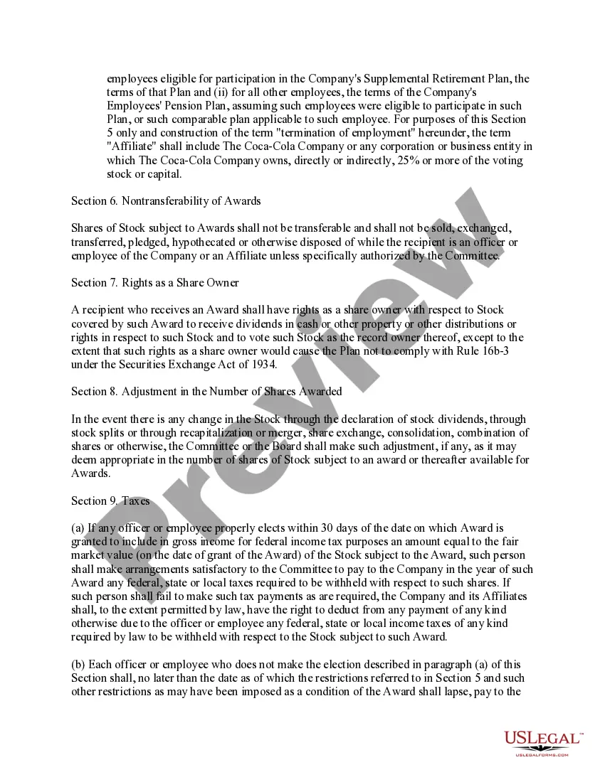 Get Restricted Stock Award Plan of Coca-Cola Enterprises, Inc. Preview Restricted Stock Award Plan of Coca-Cola Enterprises, Inc.