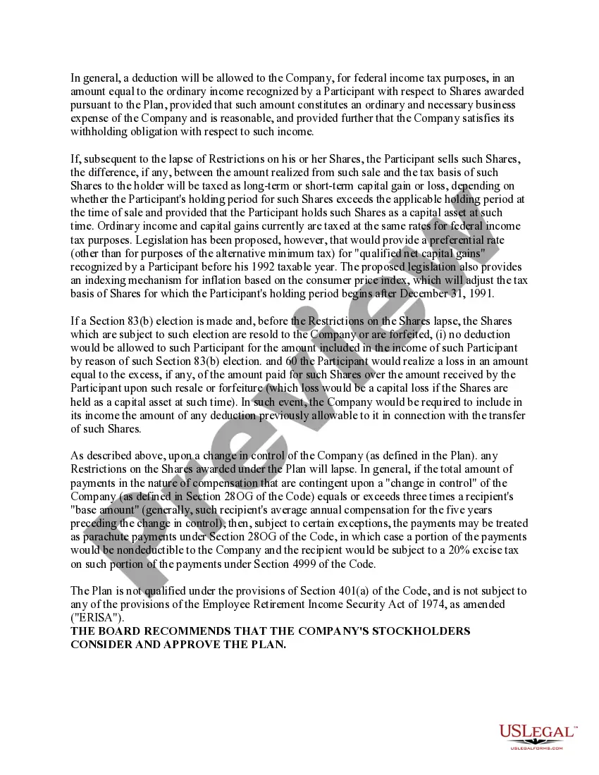Get Proposal to approve restricted stock plan Preview Proposal to approve restricted stock plan