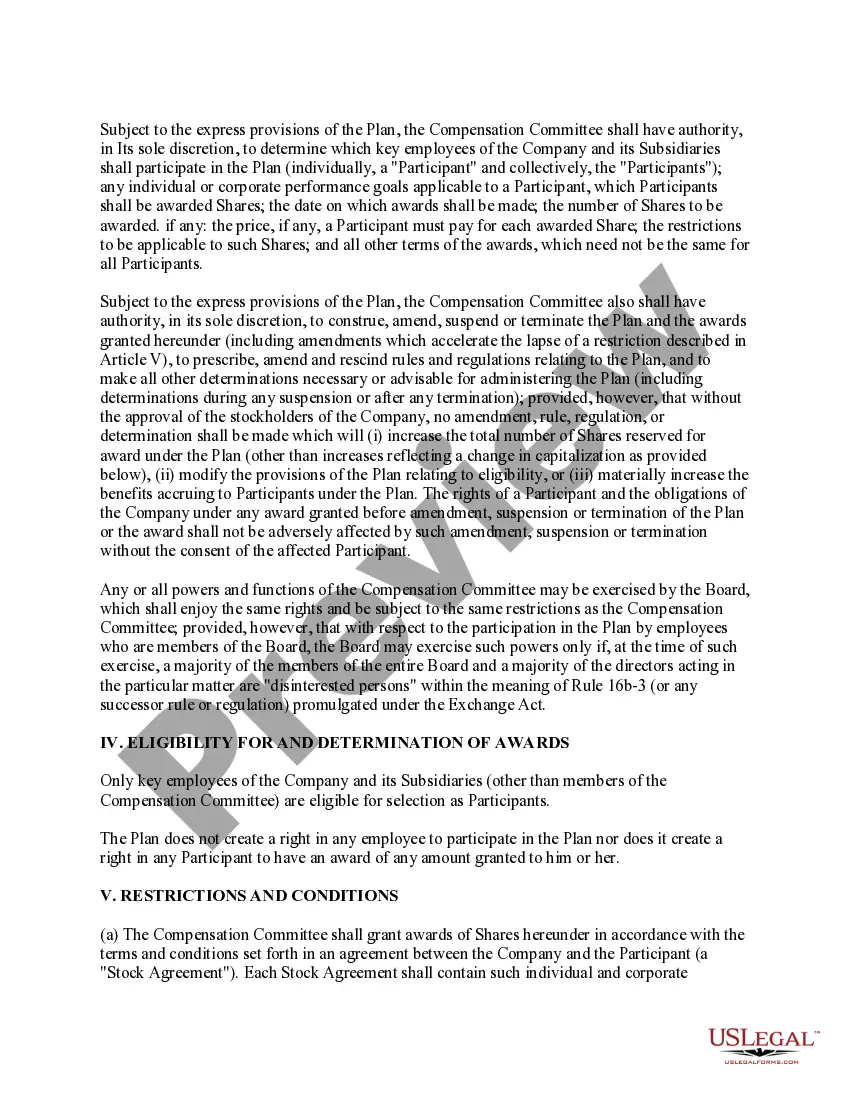 Preview Restricted Stock Plan of Guilford Mills, Inc.