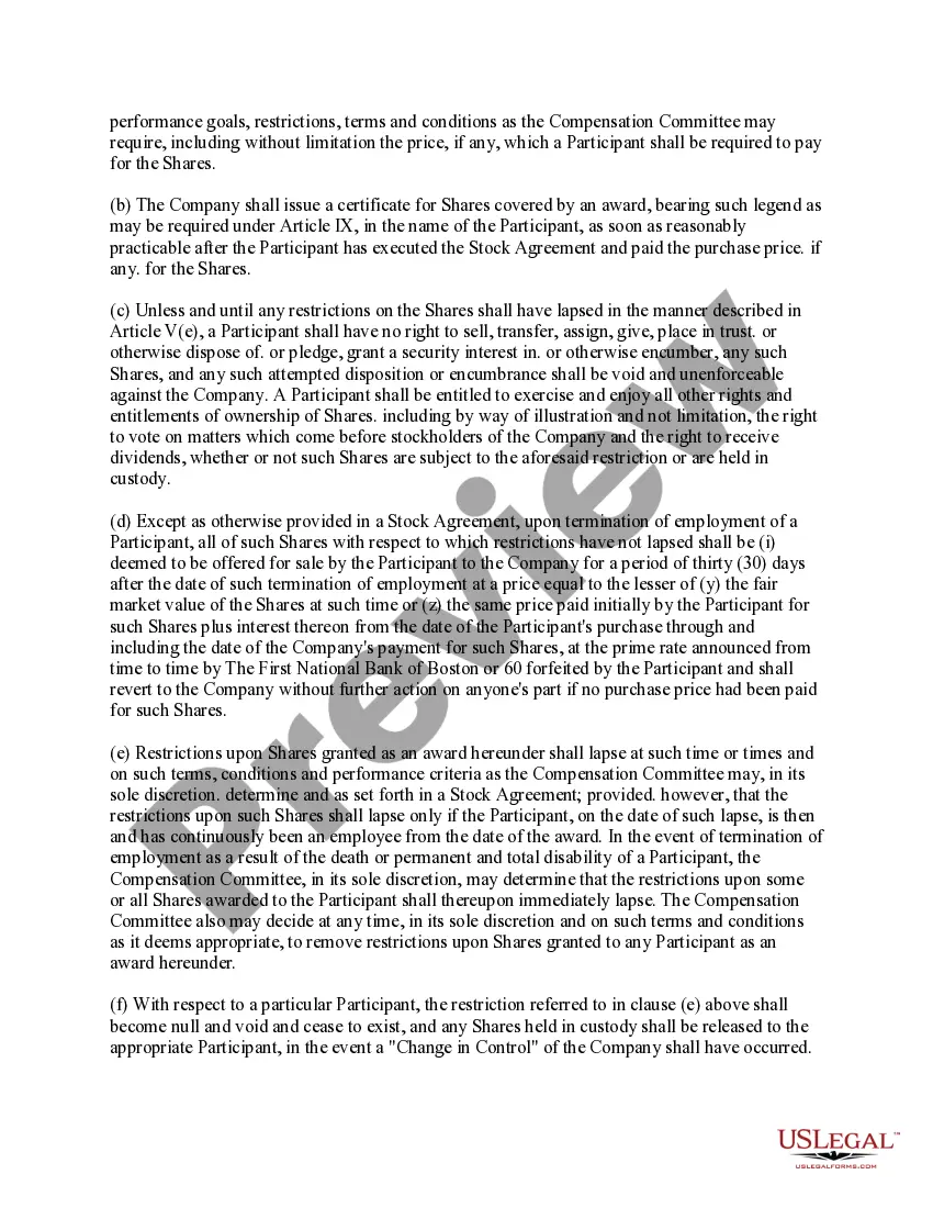 Preview Restricted Stock Plan of Guilford Mills, Inc.