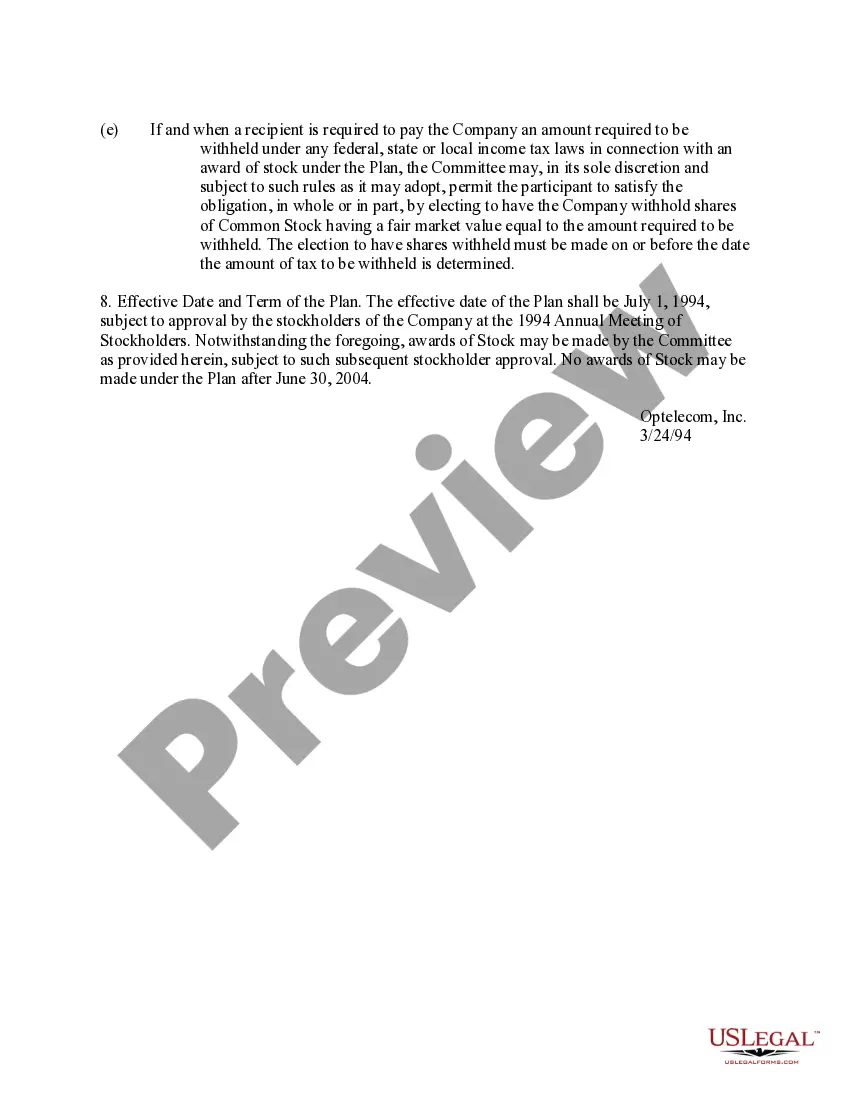 Get Stock Award Plan of Optelecom, Inc. Preview Stock Award Plan of Optelecom, Inc.