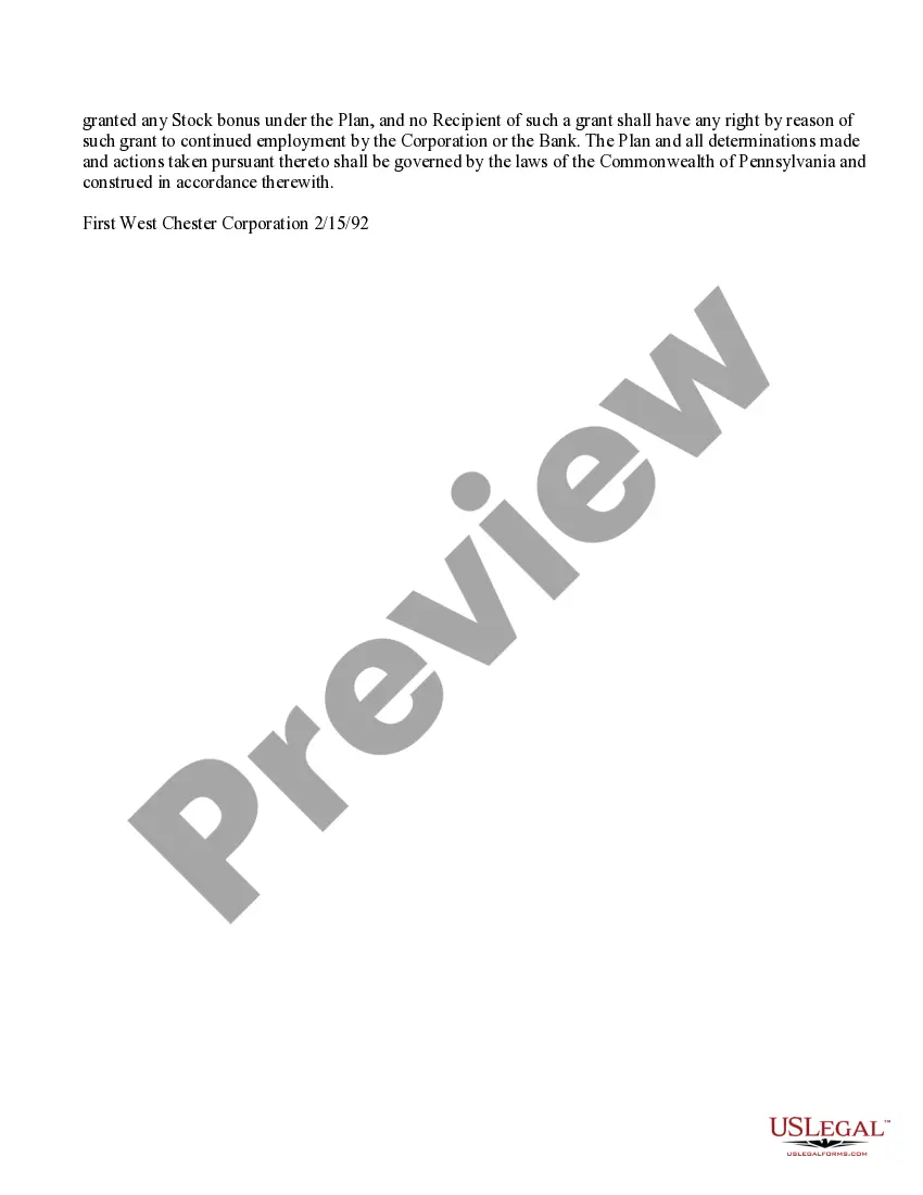 Preview Stock Bonus Plan of First West Chester Corp.