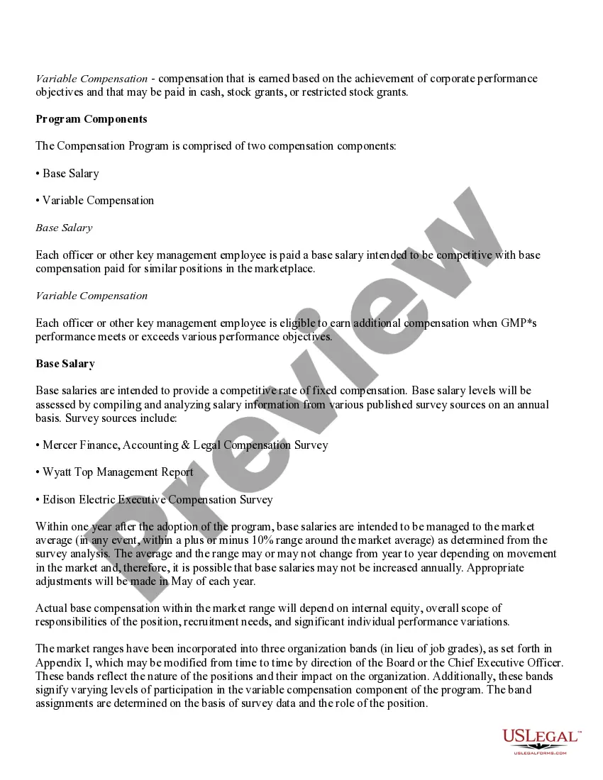 Preview Compensation Program for Officers and Certain Key Management Personnel with attachments