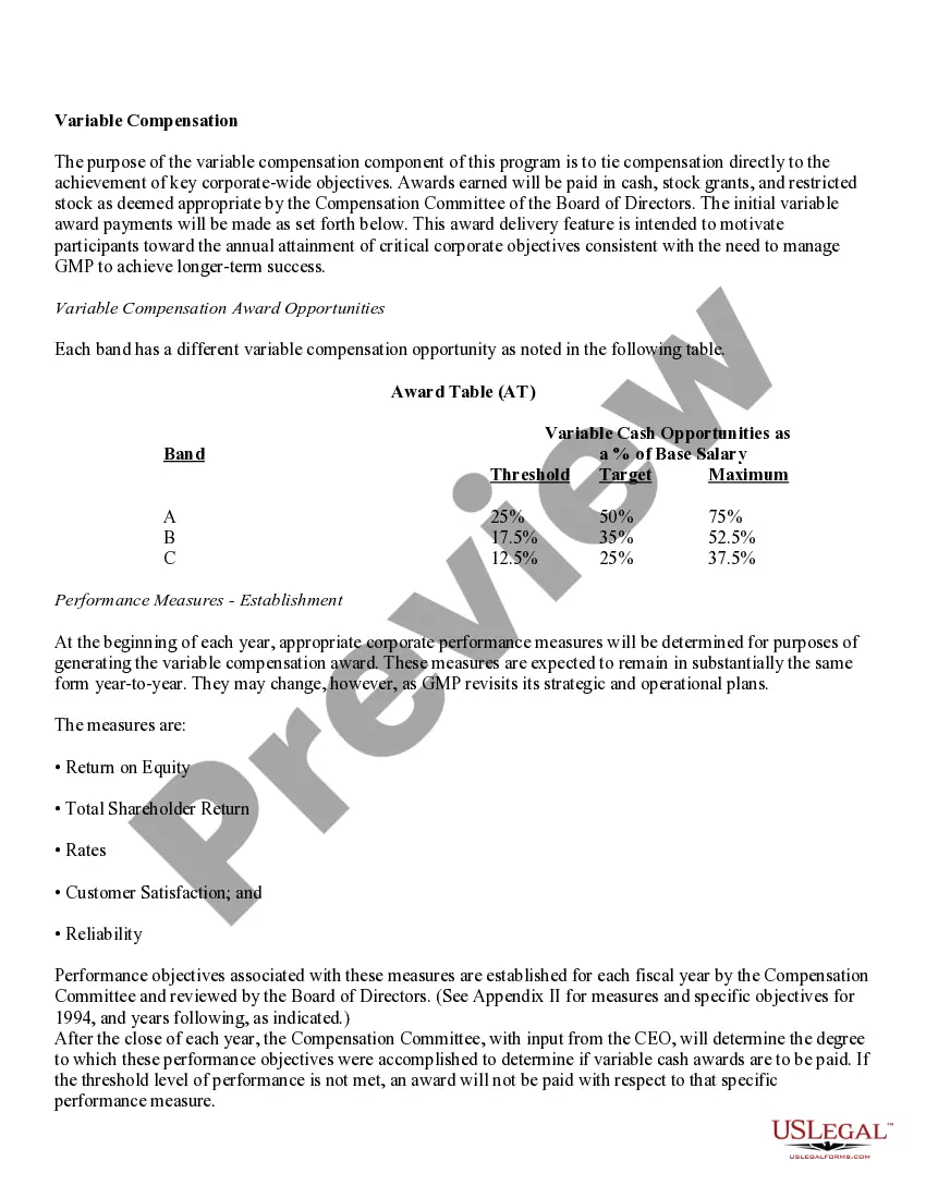 Preview Compensation Program for Officers and Certain Key Management Personnel with attachments