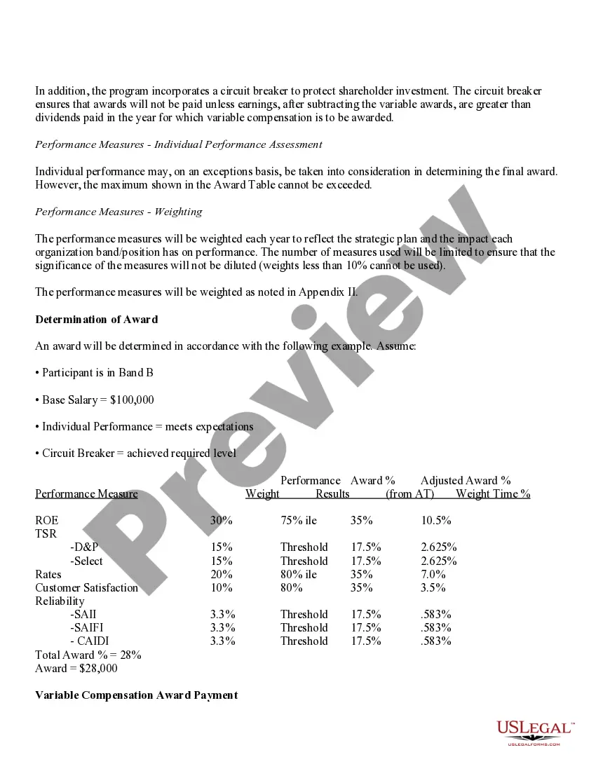 Preview Compensation Program for Officers and Certain Key Management Personnel with attachments