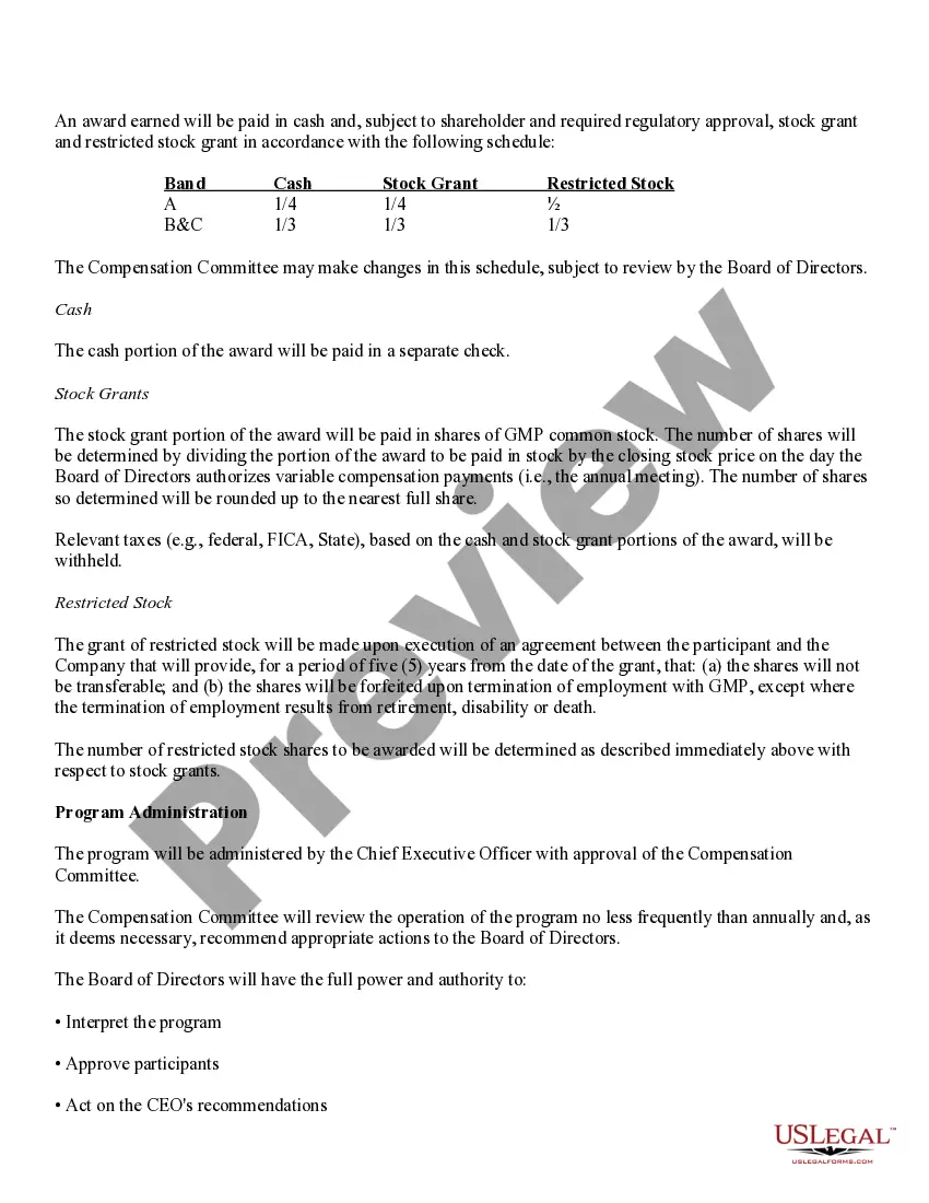 Preview Compensation Program for Officers and Certain Key Management Personnel with attachments