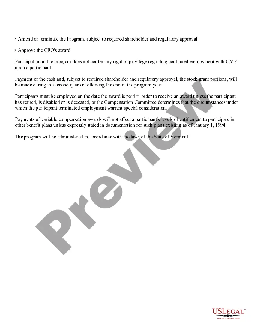 Preview Compensation Program for Officers and Certain Key Management Personnel with attachments