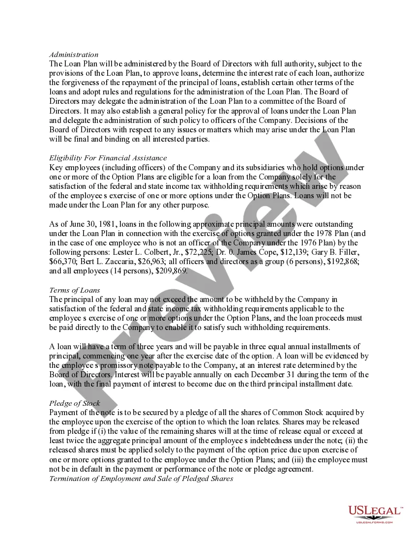 Preview Approval of loan plan for key employees