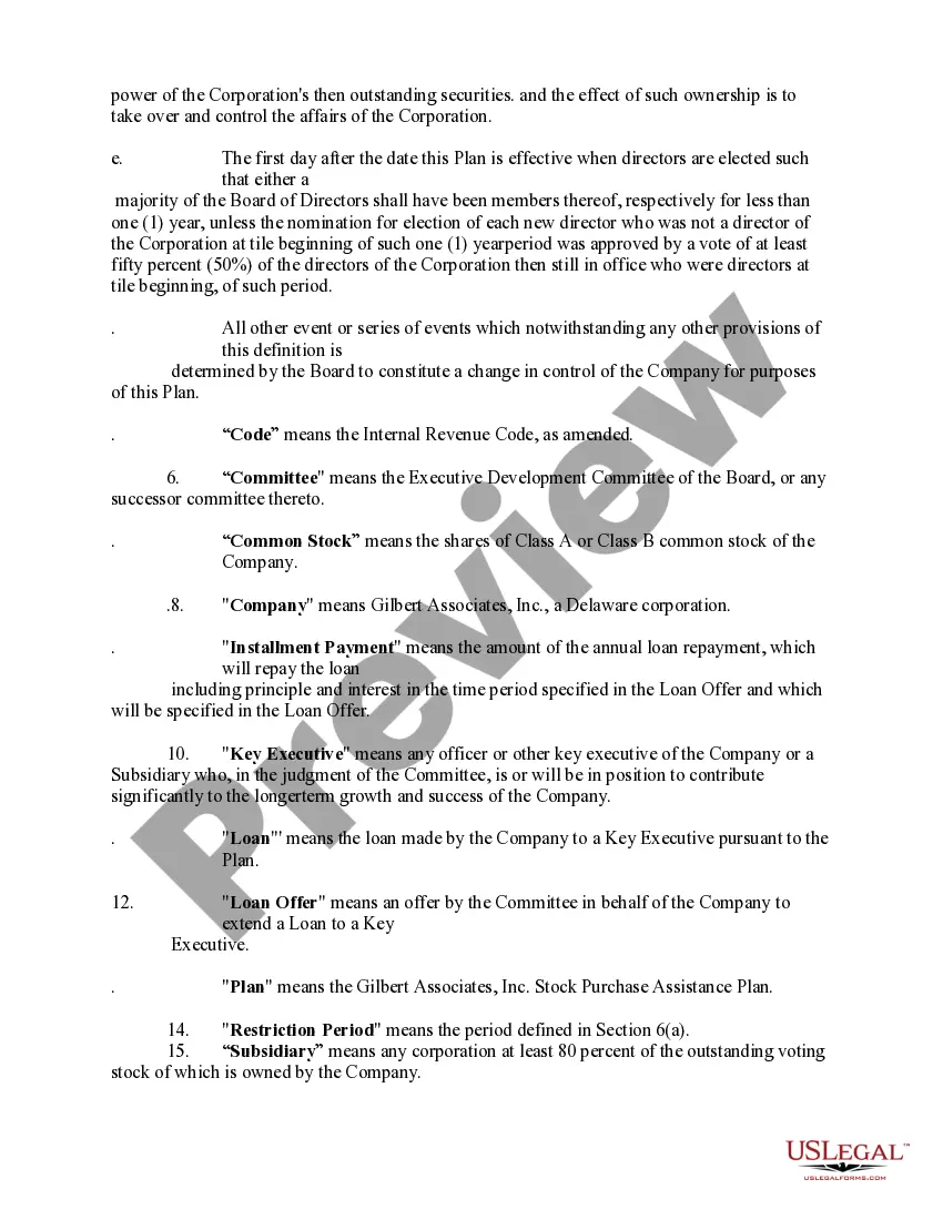 Preview Stock Purchase Assistance Plan of Gilbert Associates, Inc.