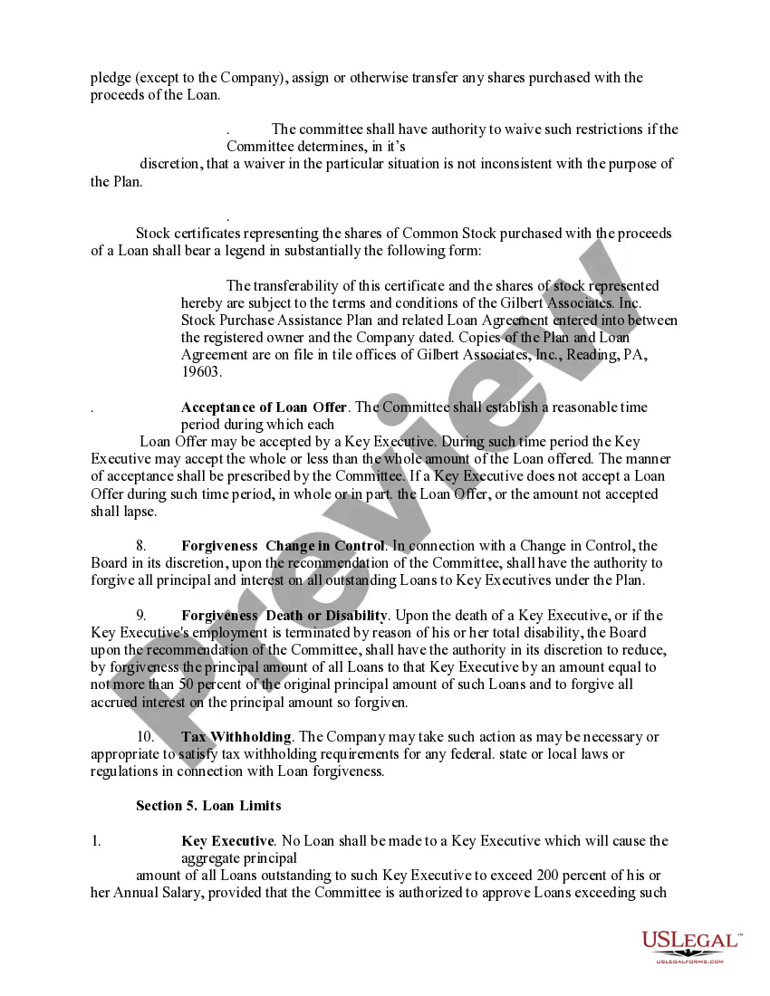 Preview Stock Purchase Assistance Plan of Gilbert Associates, Inc.