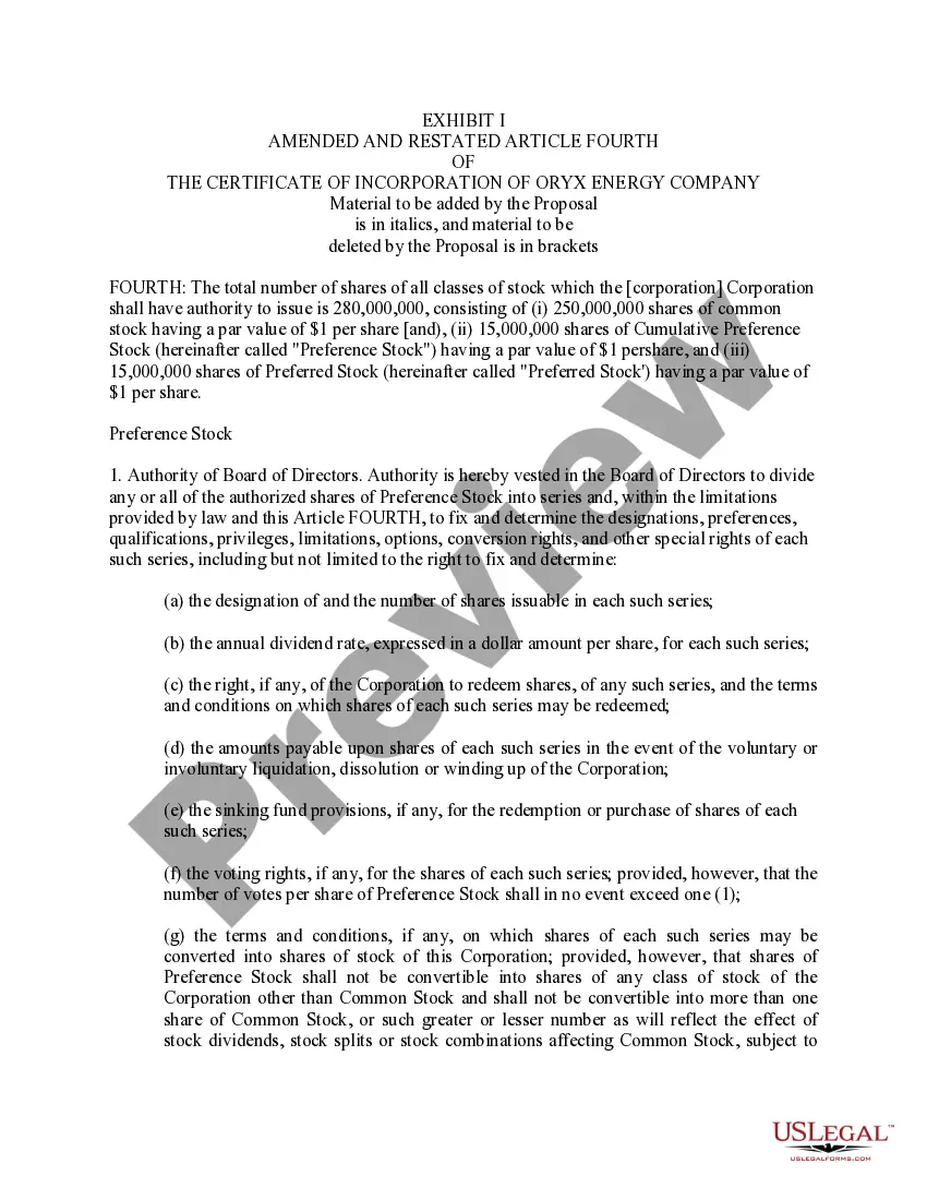 Get Proposed amendment of certificate of incorporation with exhibits Preview Proposed amendment of certificate of incorporation with exhibits