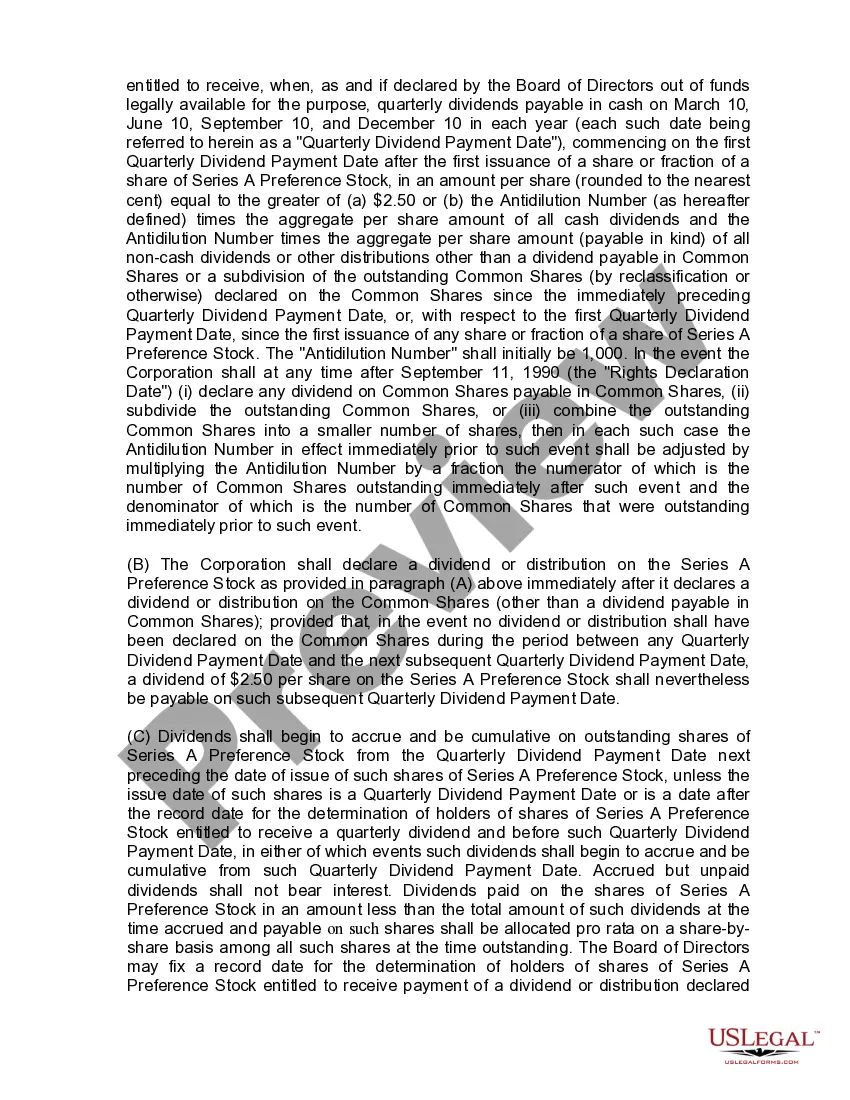Get Certificate of designation, preferences and rights of Series A junior cumulative preference stock of Oryx Energy Company Preview Certificate of designation, preferences and rights of Series A junior cumulative preference stock of Oryx Energy Company