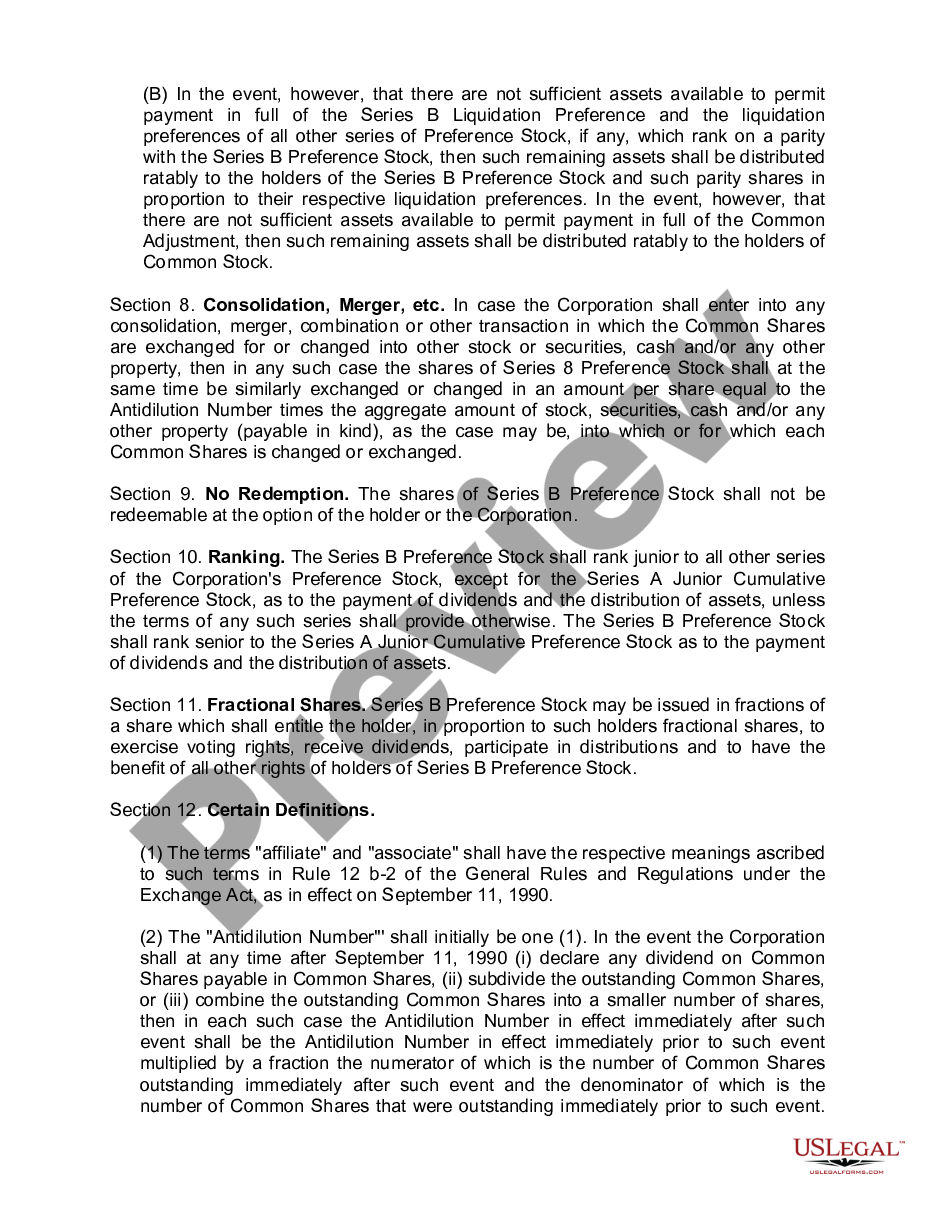 page 4 Certificate of designation, preferences and rights of Series B junior cumulative convertible preference stock of Oryx Energy Company preview